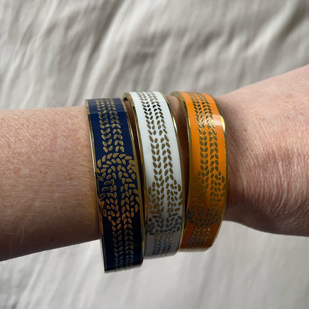 C Wonder Gold Enamel Bangle Bracelets White Orange And Blue 18$